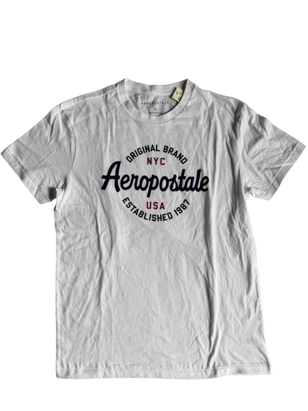 Aeropostale White Short Sleeved Tee with Navy & Red Logo NWT